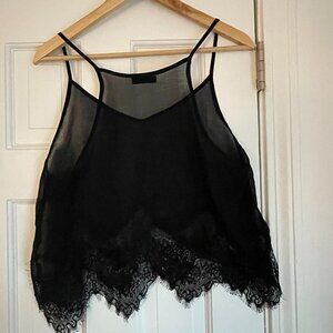 Joe & Elle Sheer Sleeveless Tank Top, Size Large, Black, Lace